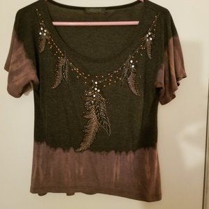 Mandee Embellished Tie-Dye Feather Tee Size S